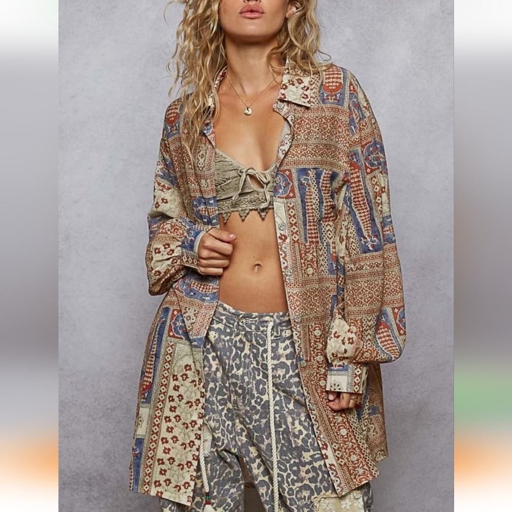 NEW POL Multicolor Patchwork Top NWT - image 2